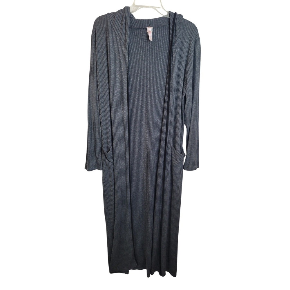 J Mode Cardigan Ribbed Hooded Open Front‎ Duster Long Sleeve Gray Womens Size 1X